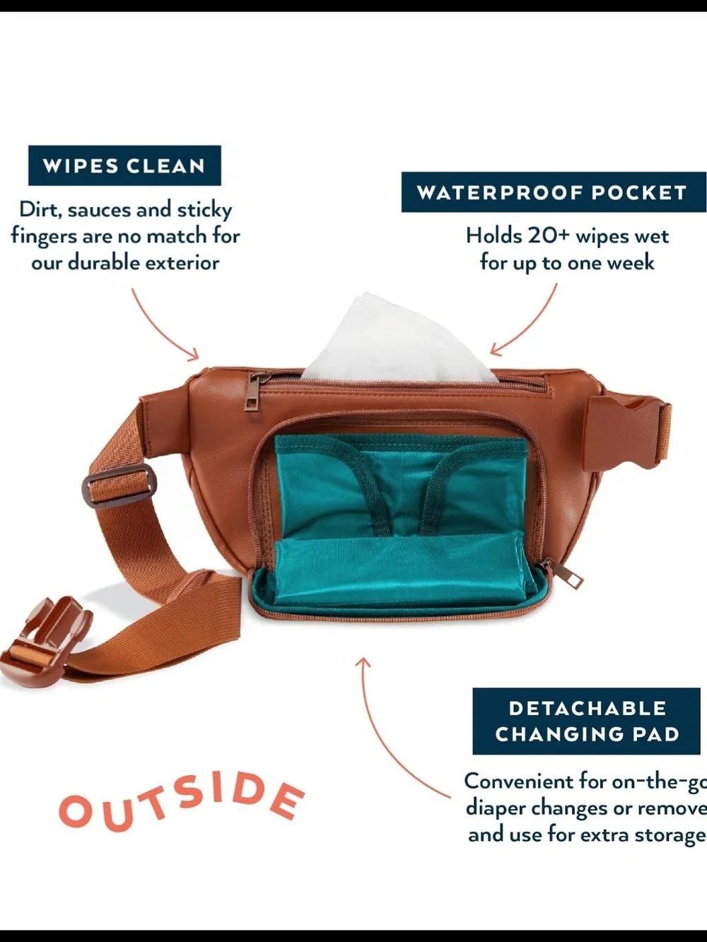 Kibou Premium Vegan Leather Diaper Bag Fanny Pack Brown Waterproof Baby READ